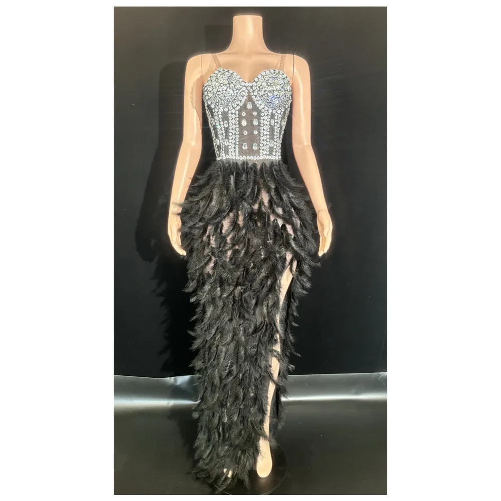 

Show girl party outfit luxuryShow girl costume Luxury Party OutfitNew 2025 Women Sexy High Slit Feather Decoration Long Prom Dre
