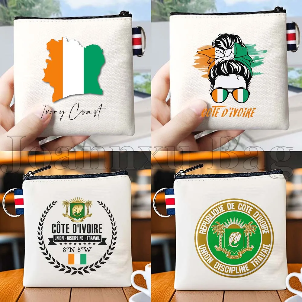 

Карманный кошелек-ключница с картой флага Кот-д'Ивуара, подарки из Африки, холщовая сумка, маленькая квадратная хлопковая сумка, чехол для хранения карт и кошельков
