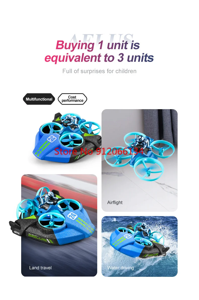 

2.4G RC Plane Car Boat 3 In 1 Four-axis RC Aircraft Ship Speed Boat High-Speed Remote Control Drone Car Toys for Kid Gift Games