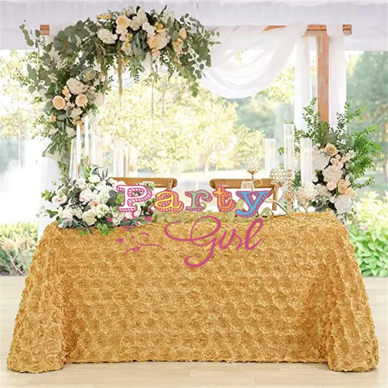New Design Rectangle Satin Rosette Table Cloth Wedding Tablecloth Colors Event Party Decoration