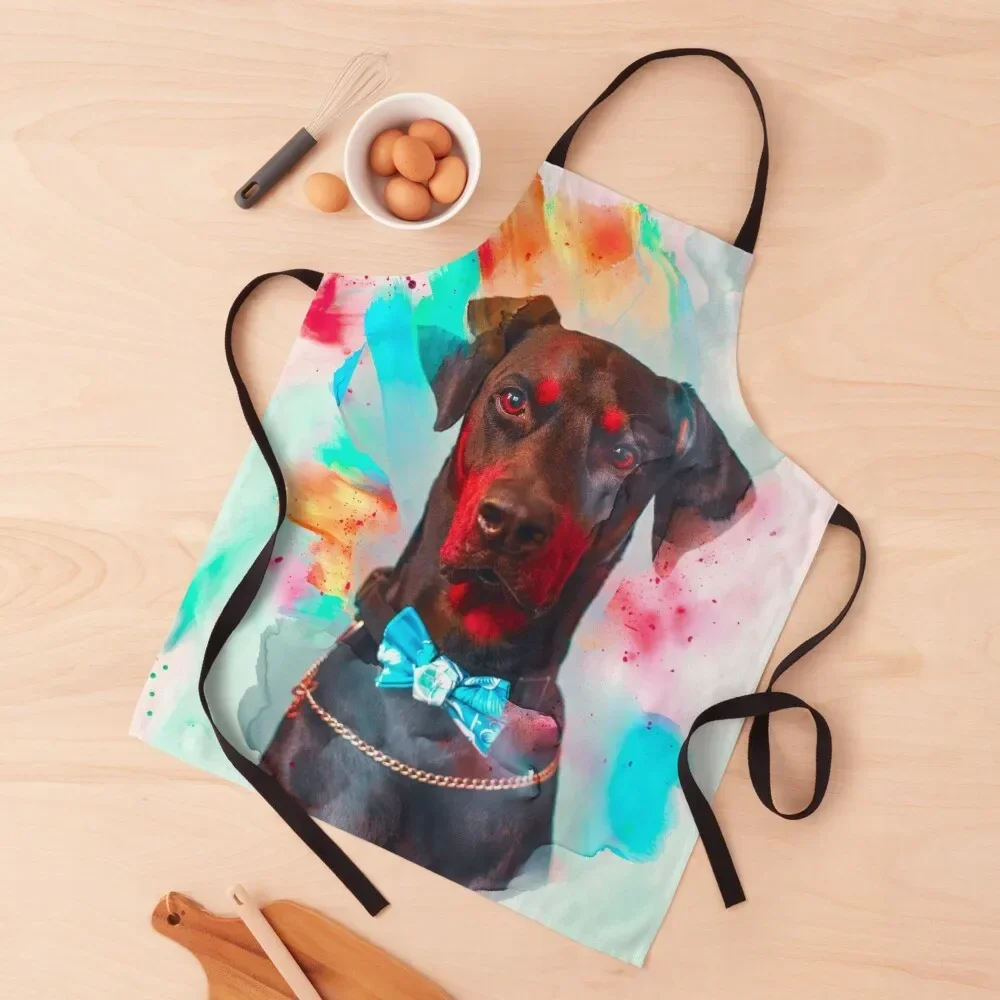 

Doberman Painting Illustration Apron Things For Kitchen For Girl for women with pocket Men'ss Apron