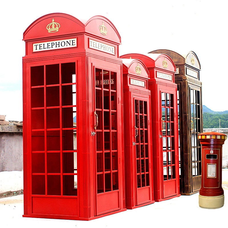 

Винтажный набор из 3-х телефонных будок из кованого железа для декора дома, сада, торгового центра, улицы и помещений
