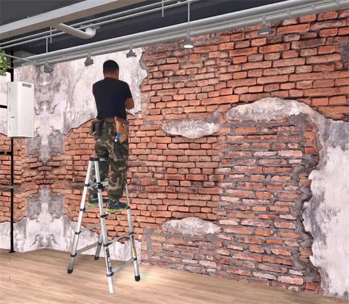 3D retro old cement brick wallpaper industrial barbecue hotpot restaurant TV background wall narrative escape room art mural