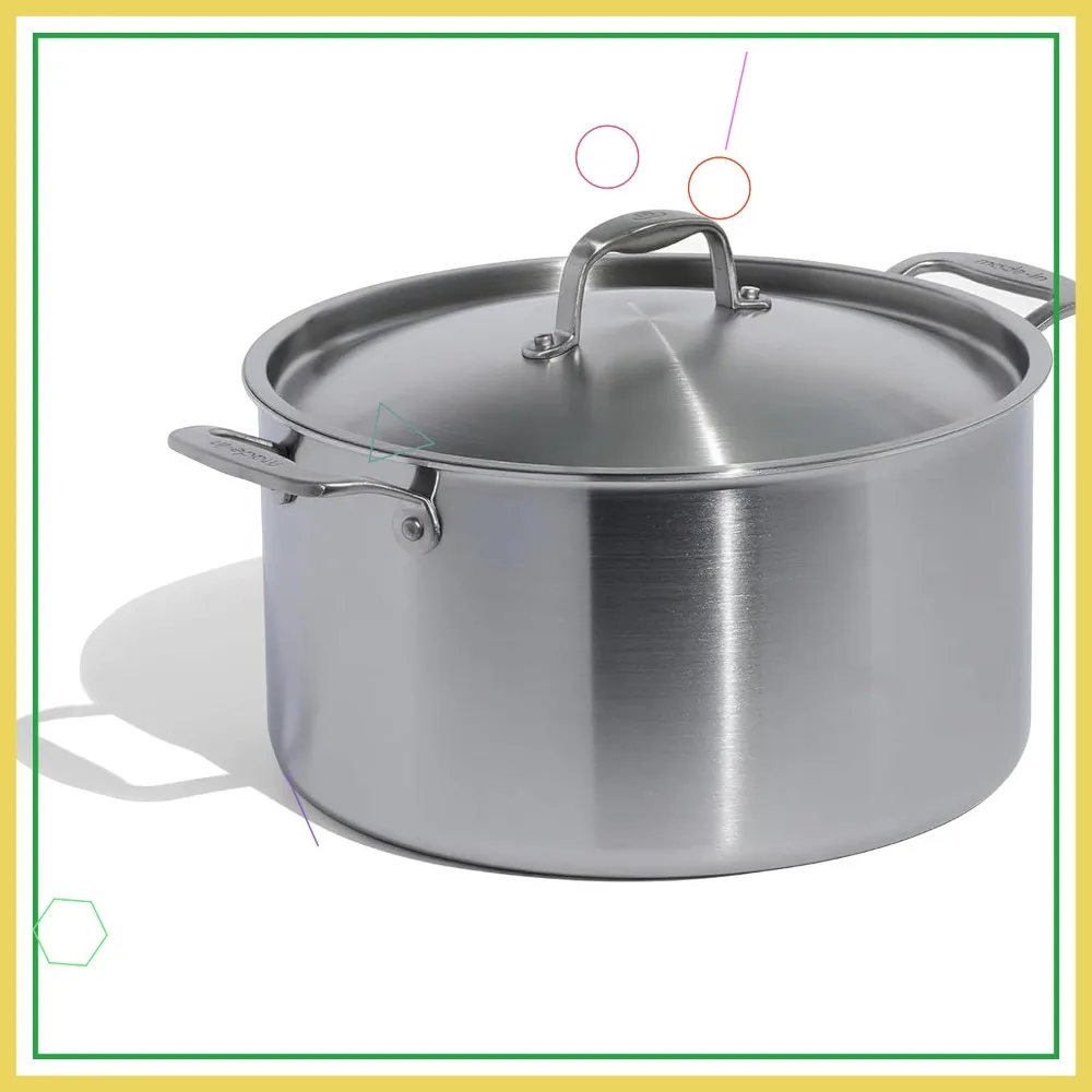 

Кастрюля из нержавеющей стали на 12 кварт с крышкой - 5-слойная, совместимая с индукционными плитами, производство Италия