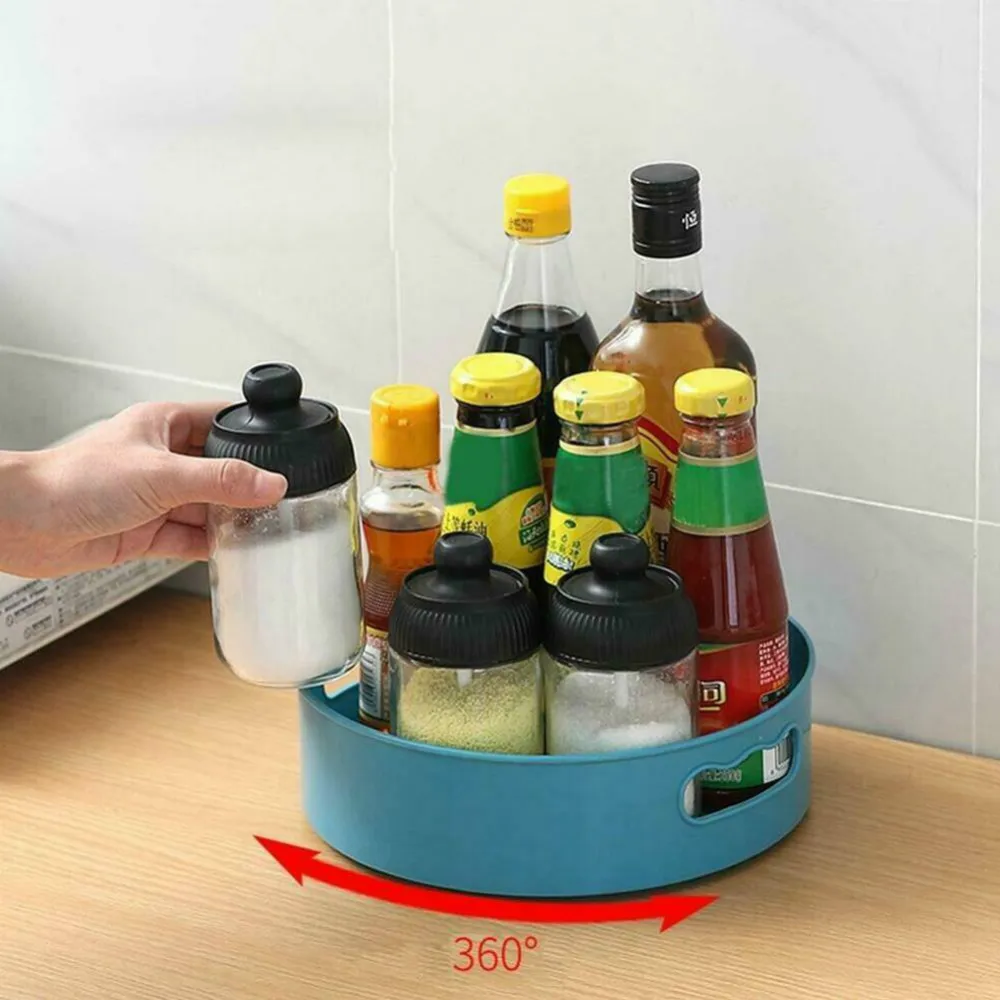 30cm Kitchen Condiment Round 360 Degrees Rotating Storage Tray Convenient Spice Snack Rack Non-slip TPR Home Cosmetics Organizer