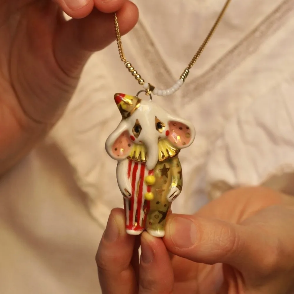 Rabbit Cartoon Circus Animal Sweater Chain Vintage Copper Childishness Necklace Adorable Beads Clavicle Necklace Gift