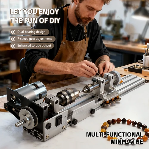 Imagen 1 del producto Mini torno multifuncional, torno pequeño de mesa para carpintería, máquina de torno portátil DIY para hacer modelos, joyería artesanal