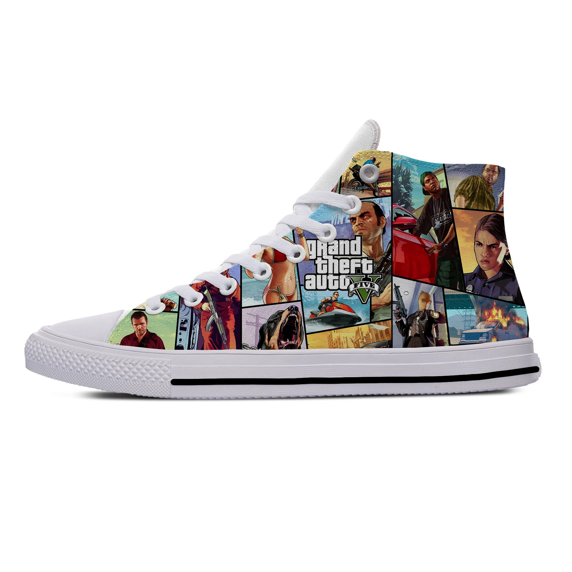 Hot Game GTA V 5 Anime Cartoon Grand Theft Auto Funny Casual Shoes High Top Lightweight Summer Men Women Breathable Board Shoes