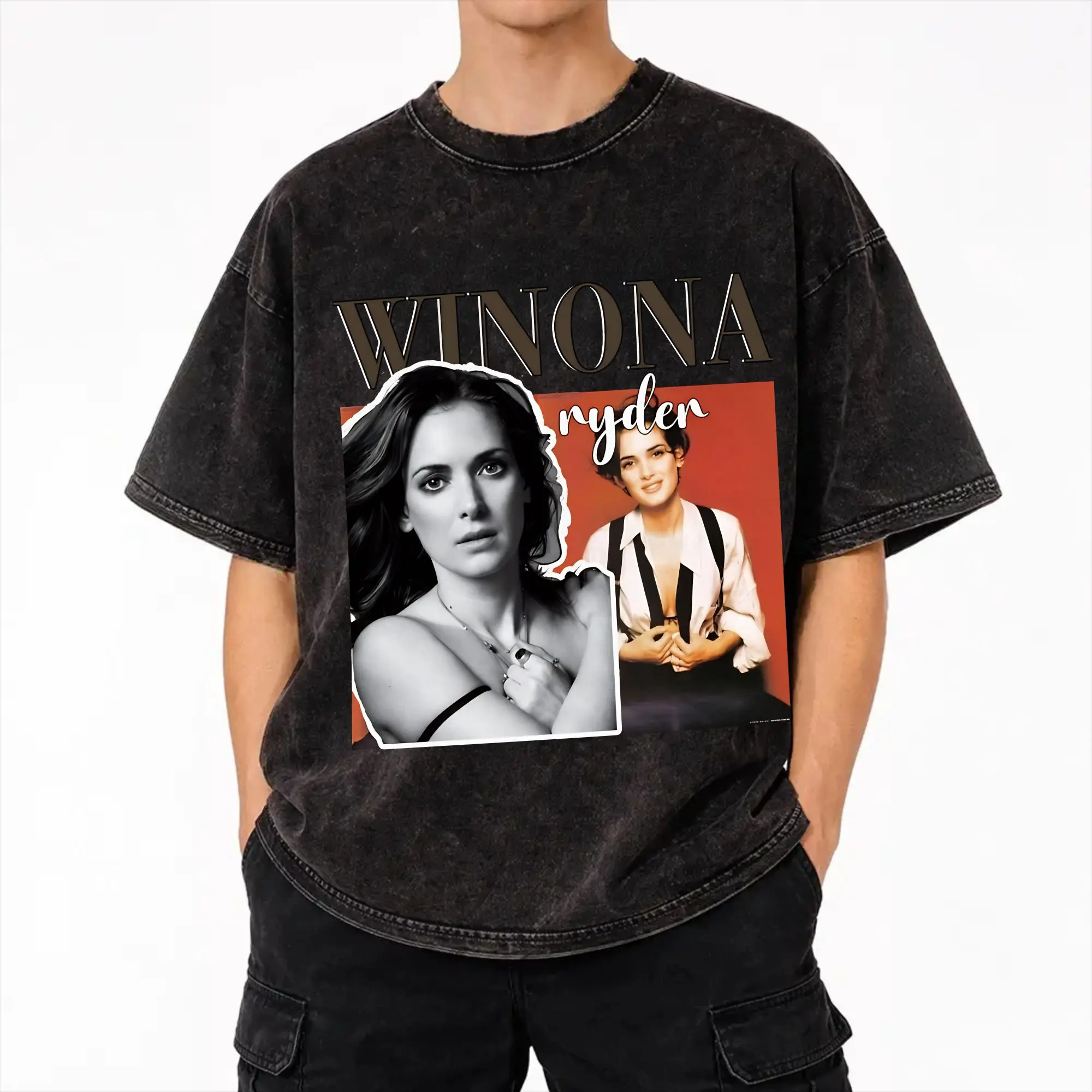 Winona Ryder  Washed T Shirts Streetwear Hip Hop Fashion T-Shirts  Tee Shirt Men Women 100% Cotton Harajuku