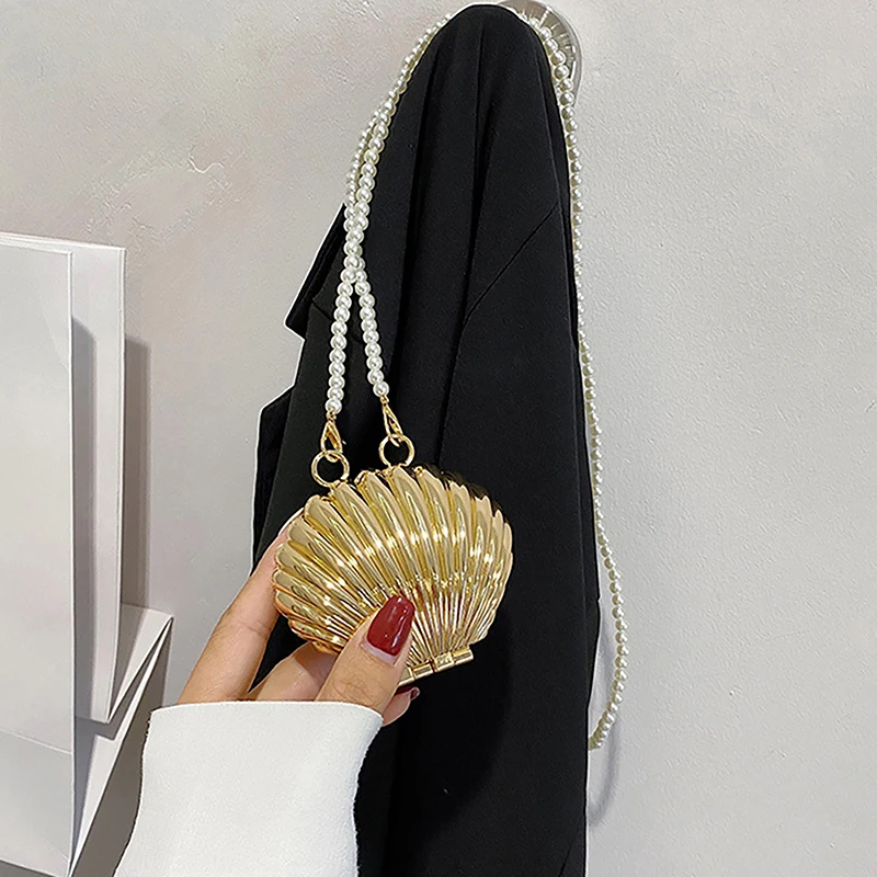 New Summer Lipstick Bags for Women Fashion Pearl Mini Purse Crossbody Bag Luxury Silver Gold Shell Bag Designer Shoulder Bag