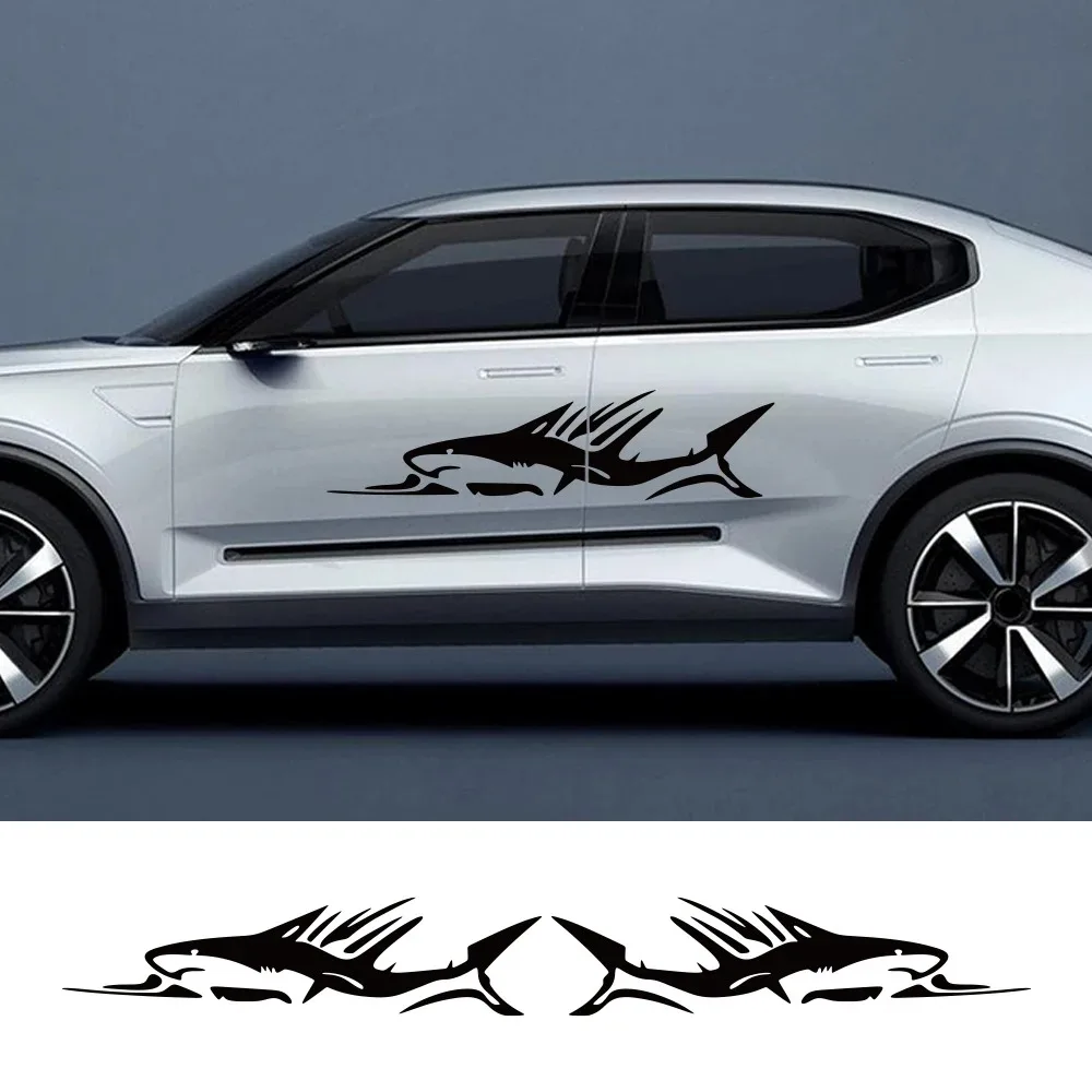 

2Pcs Fierce Shark Car Sticker Self-Adhesive Waterproof Stripe Shark Pattern Car Side Skirt Vinyl Decal Auto Decor Accessories