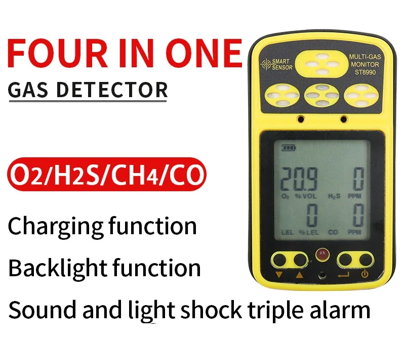 AS8900F Four in one gas detection Oxygen hydrogen sulfide carbon monoxide Combustible gas comprehensive detection