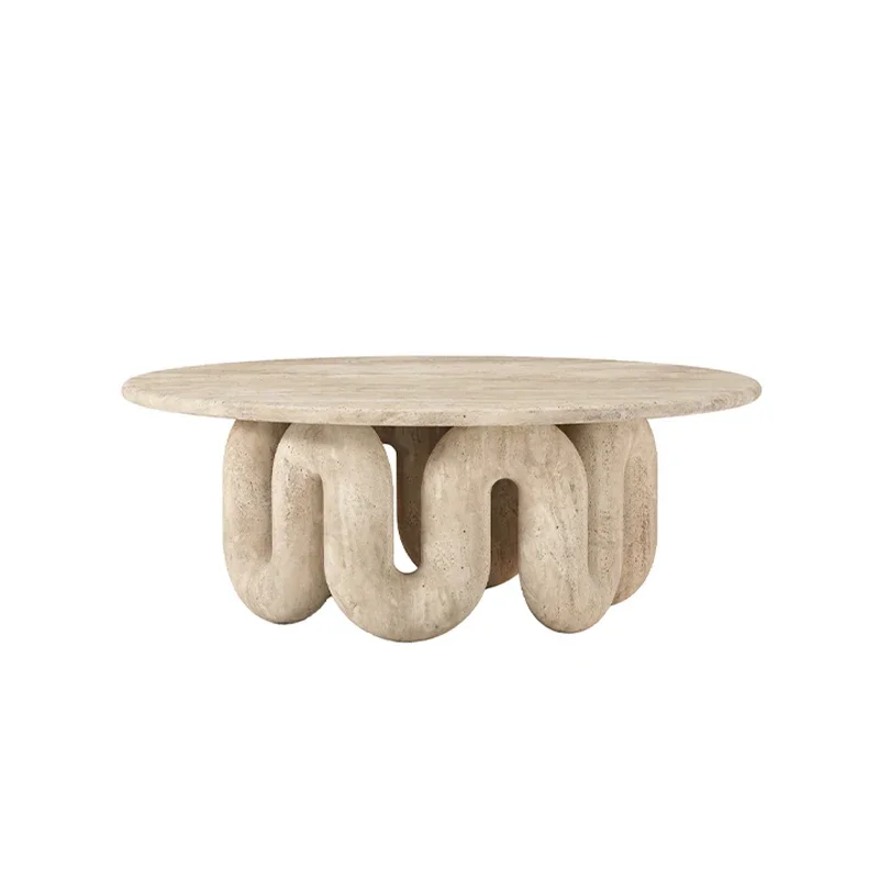 #Luxury Modern Travertine Coffee Table Unique Intertwined Legs Natural Stone Round Table for Villa Living Room Hotel Office