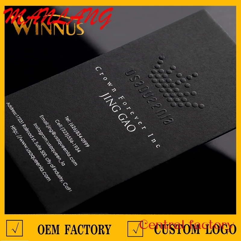 Custom  custom luxury biodegradable black white thick natural paper name card printing 3d embossed logo debossed business card