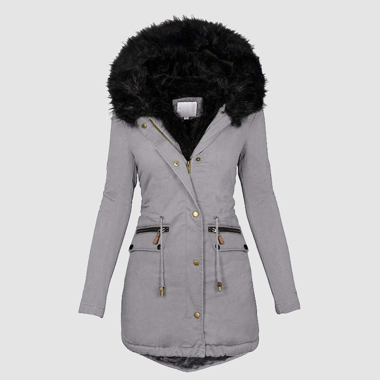 Winter Long Sleeve Faux Fur Hood Mid-length Warm Coat Parka Snow Outerwear Winter Jacket Women Down Coat Women Fur Collar Women