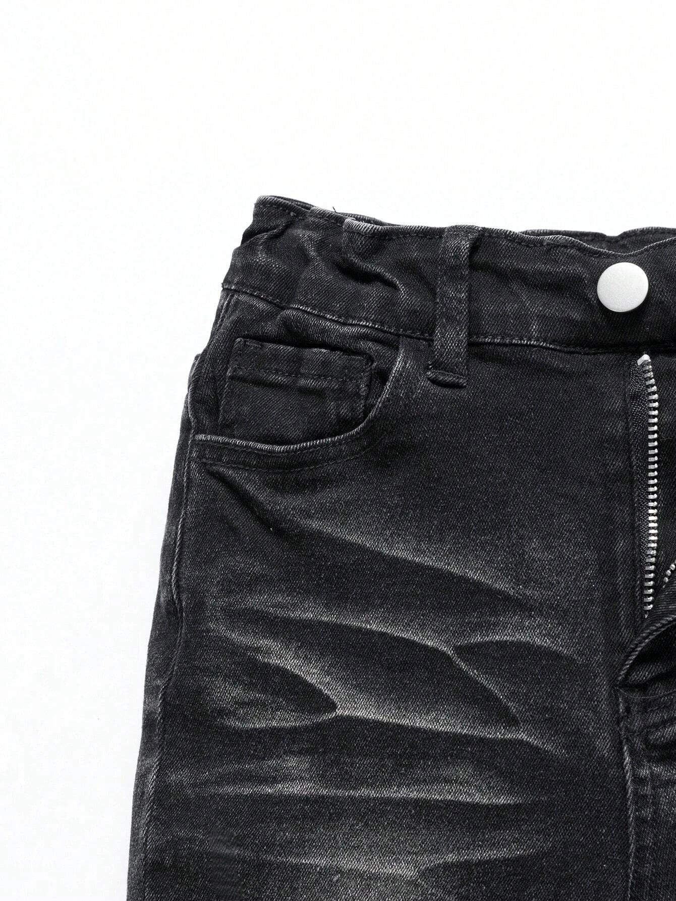 กางเกงยีนส์ทรงเข้ารูปลําลองสําหรับบุรุษ สไตล์แฟชั่นสตรีทอเมริกัน ดีไซน์เรียบง่ายตรง กางเกงยีนส์ล้างสีดํา เหมาะสําหรับการสวมใส่ในชีวิตประจําวัน