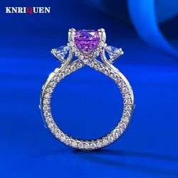 Luxury 100% 925 Sterling Silver 8*8mm Pyrotechnic cut Amethyst Ring for Women Lab Diamond Gemstone Party Fine Jewelry Lady Gift