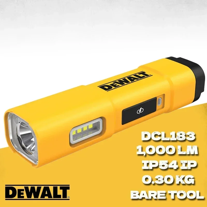 DEWALT DCL183 Rechargeable LED Flashlight 3-Modes Spot Side Lighting With Belt Clip & Hook Searchlight With USB Charging Cable