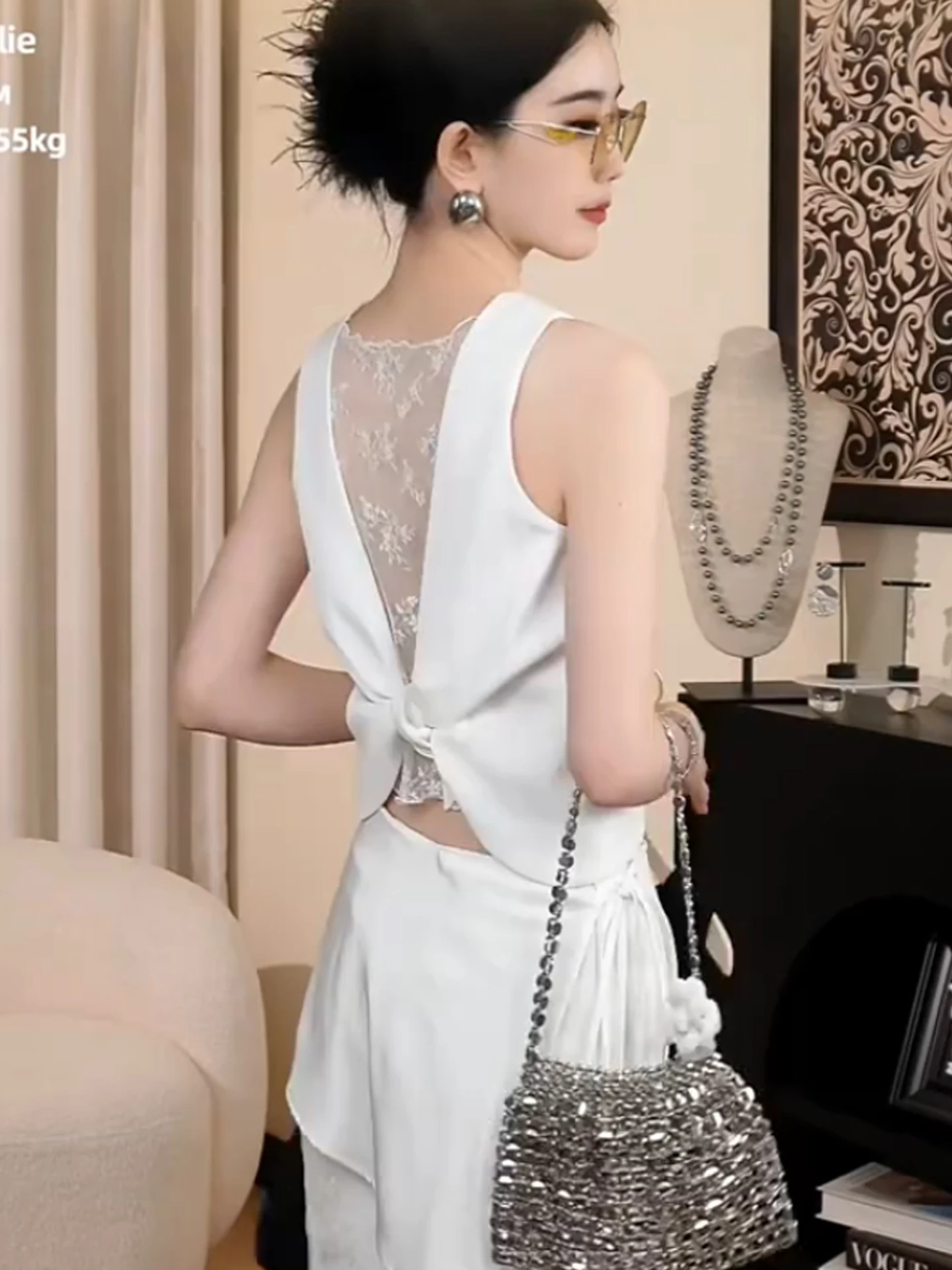 디자인 센스 패치워크 슬림 레이스 풀오버 여름 순색 여성 조끼 한국 스타일 스트레이트 컷 실크 탑