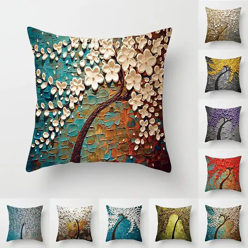 2024 New Fashion Ins Oil Painting Series Pillowcase Simple Home Sofa Decoration Supplies Printed Cushions Cover