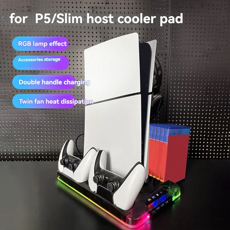 

For PS5 Charging Dock Station Vertical Stand Cooling Fan For PS5 Console Dual Controller Charger Game Accessories