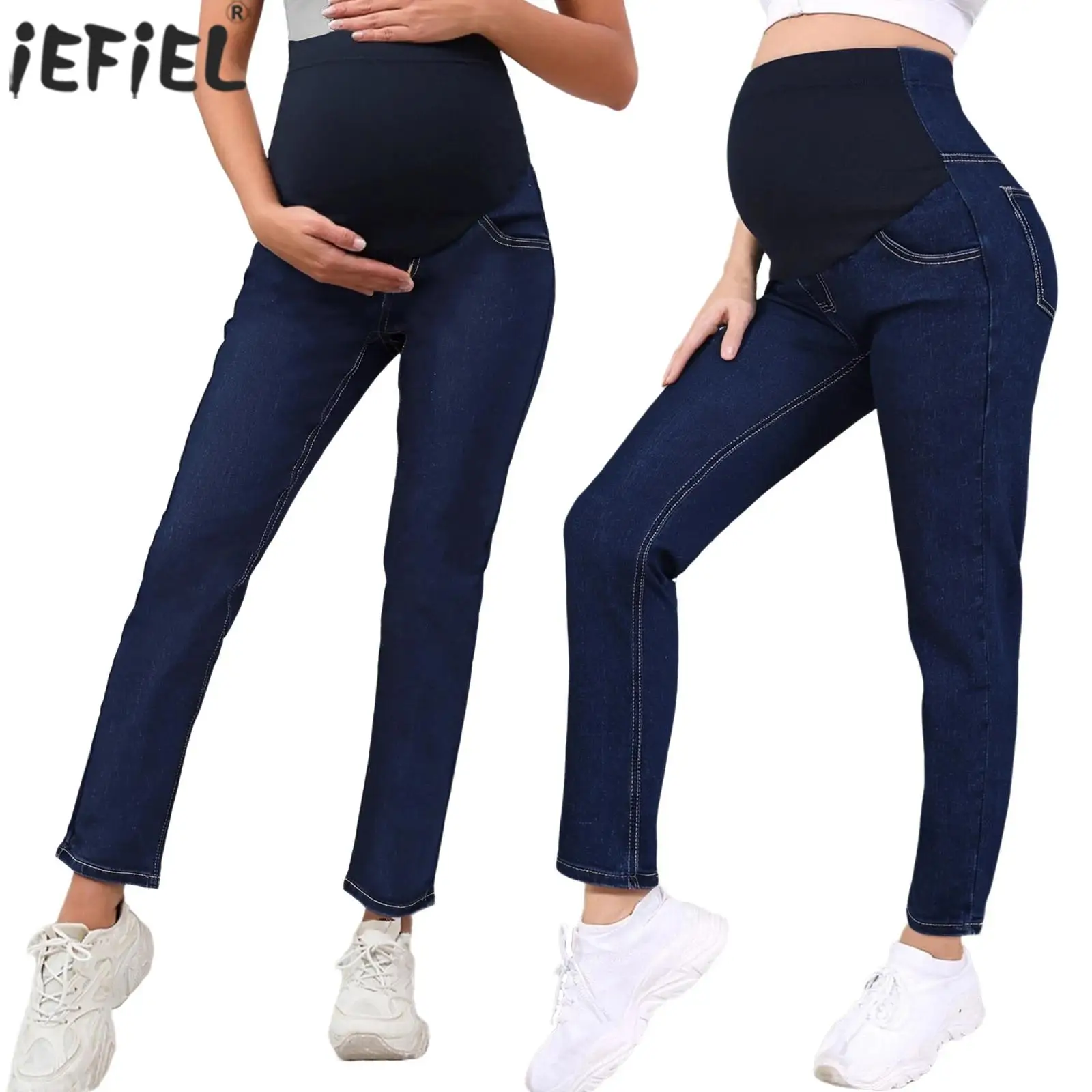 

Женские джинсы для беременных, повседневные удобные эластичные прямые джинсовые брюки с карманами, весенне-осенние брюки для беременных