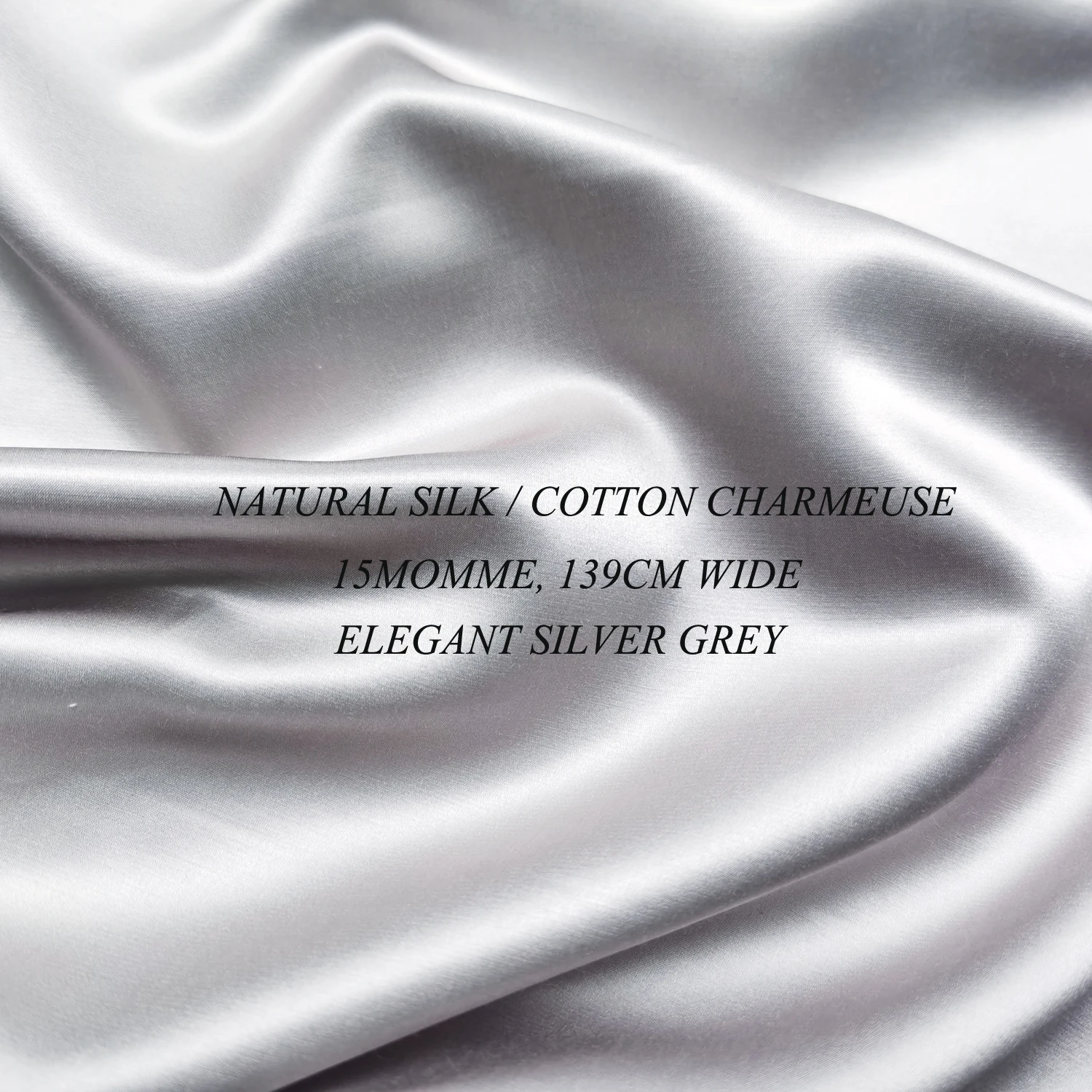 Silvery Grey Quality 15 momme 55'' Wide By Meters Natural Silk Satin Material Silk Cotton Charmeuse Fabric Wedding