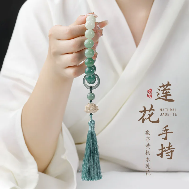 

Браслет из натурального белого нефрита в древнем стиле с цветами лотоса, держащим бусинами Бодхи для мужчин, женщин и культурных игрушек