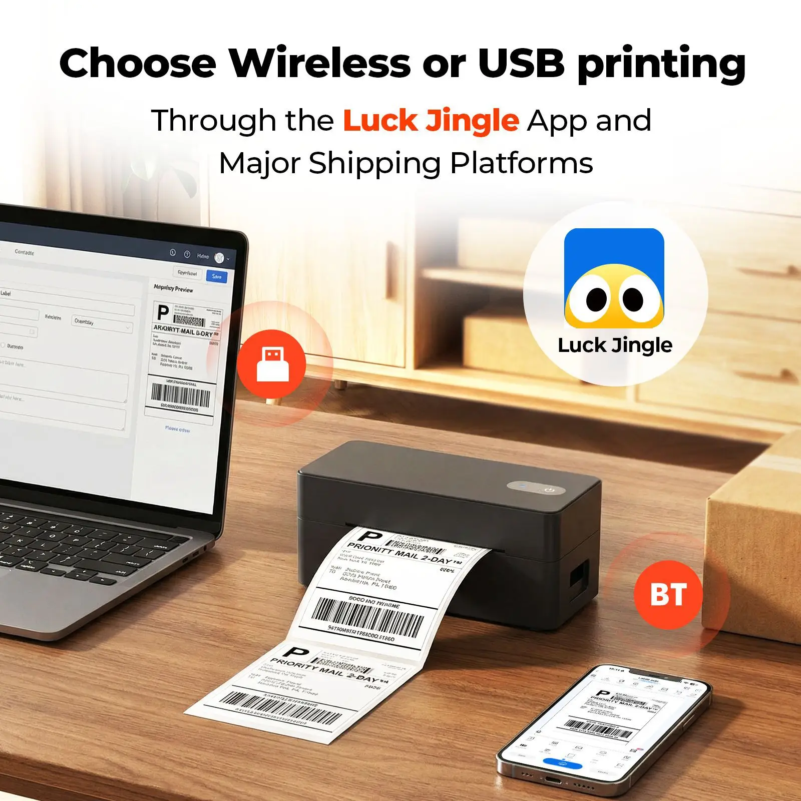 USB Bluetooth shipping label printer 4x6 thermal label printer custom sticker label maker for business compatible smartphone&PC