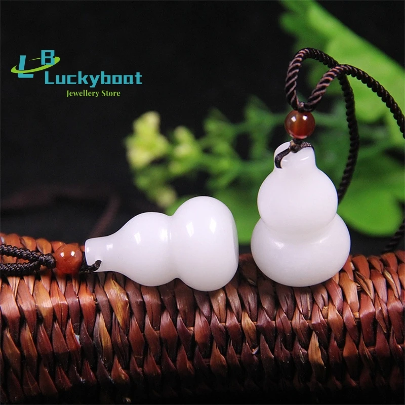 Natural Xinjiang Hetian Jade and Sheep Fat  Kunlun White Jade Gourd Pendant Fu Lu Shou Men's and Women's Jade Pendan