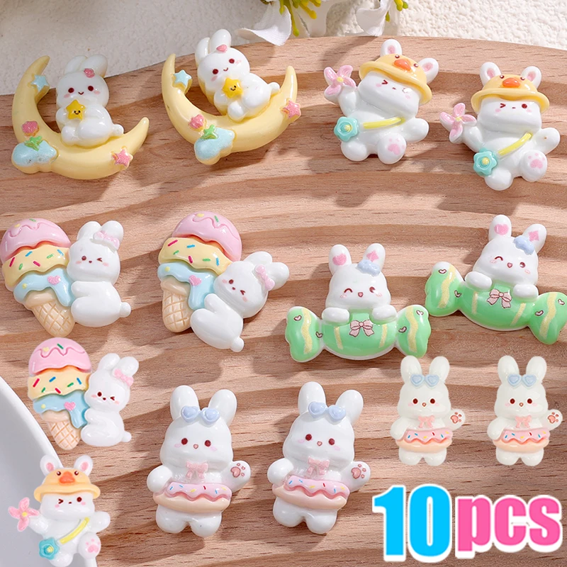 1/10Pcs Cute Mini Cartoon Bright Rabbit Candy Ice Cream Resin Scrapbook Diy Jewelry Making Wedding Hairpin Decorate Accessories