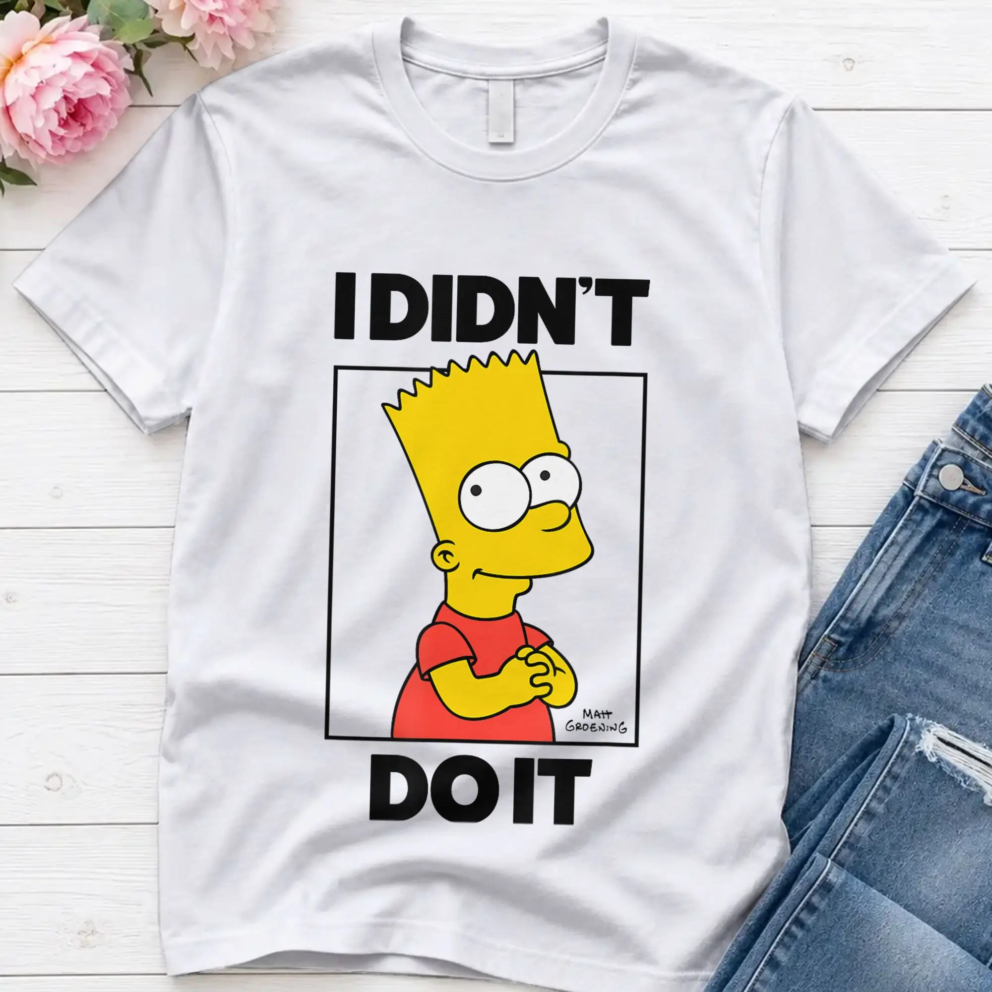 Creative  Bart Portrait I Didn't Do It T-Shirt Men Round Collar 100% Cotton T Shirts Simpsons Short Sleeve Tees Gift Tops