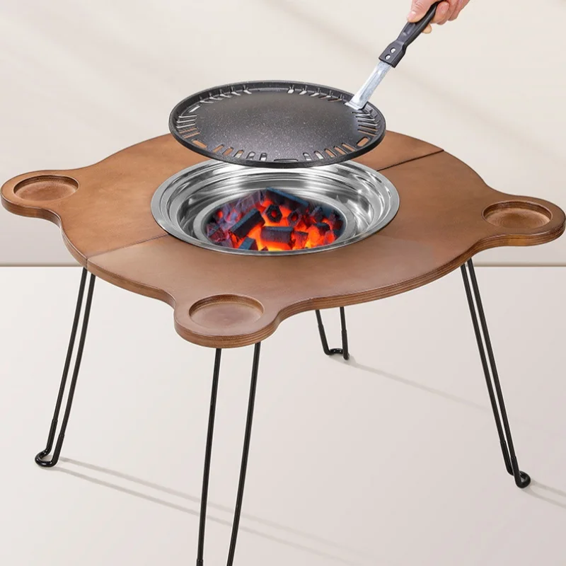 Outdoor Barbecue Grill BBQ Stove Birch Portable Folding Tea Table Cooking Supplies Camping Charcoal Grill Burner Fireplace New