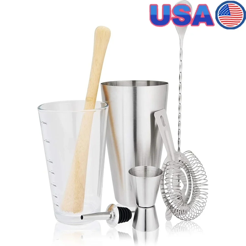 

7-Piece Stainless Steel Cocktail Shaker Set Professional Mixology Bartender Kit Drink Mixing Tools Home Bar Accessories