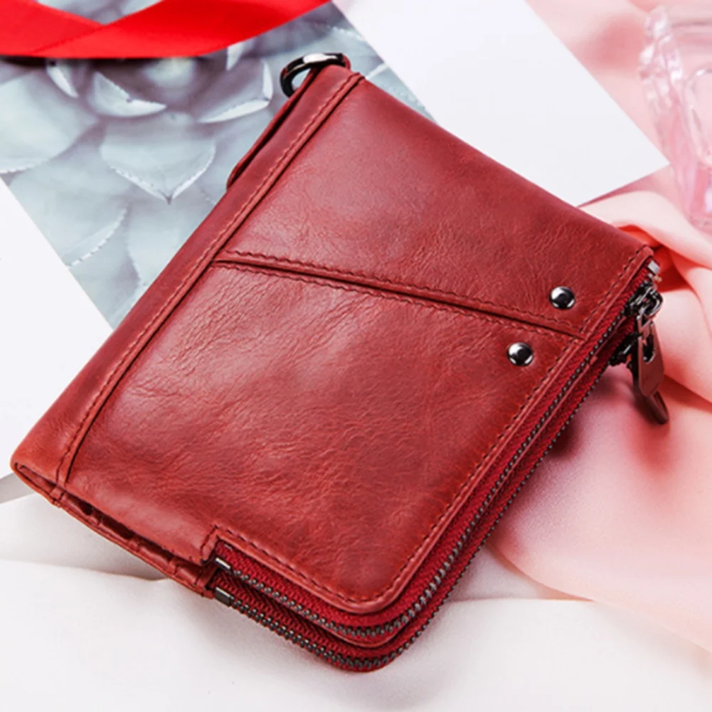 Fashion Women Wallet Genuine Leather Zipper Design Female Short Rfid Purse with ID Card Holder Coin