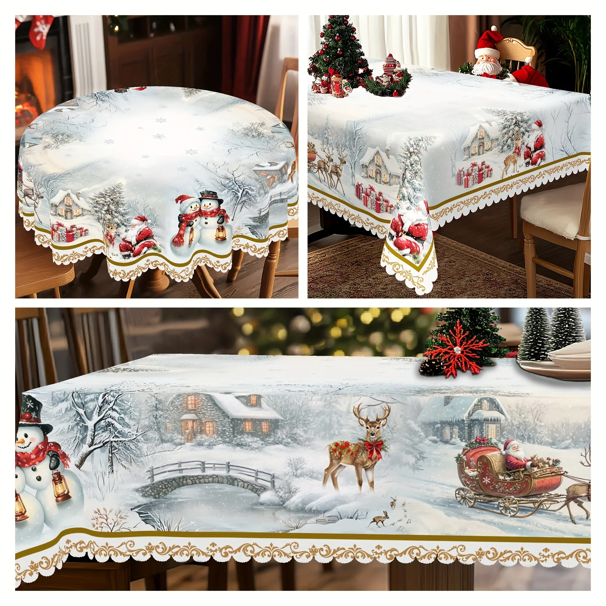 Halloween and Christmas special 1-piece Christmas tablecloth - Winter Wonderland theme pattern with Santa Clauszyc