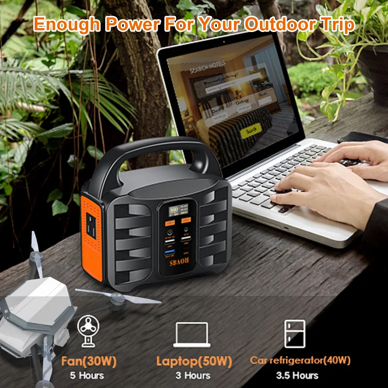 Estação de energia portátil 155Wh 1,6KG - 300W AC/QC3.0 USB/carregador solar para barraca de acampamento ao ar livre RV Home