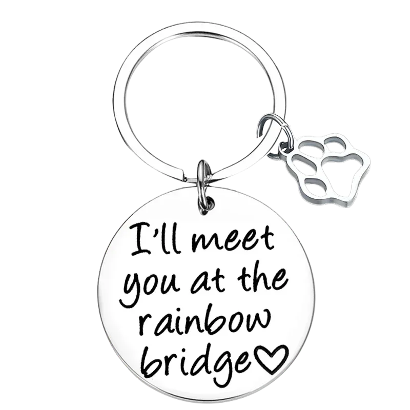 Metal Dog Cat Memorial Keychain Pendant Pet Lover Sympathy Gift Key Chains I'll meet you the rainbow bridge