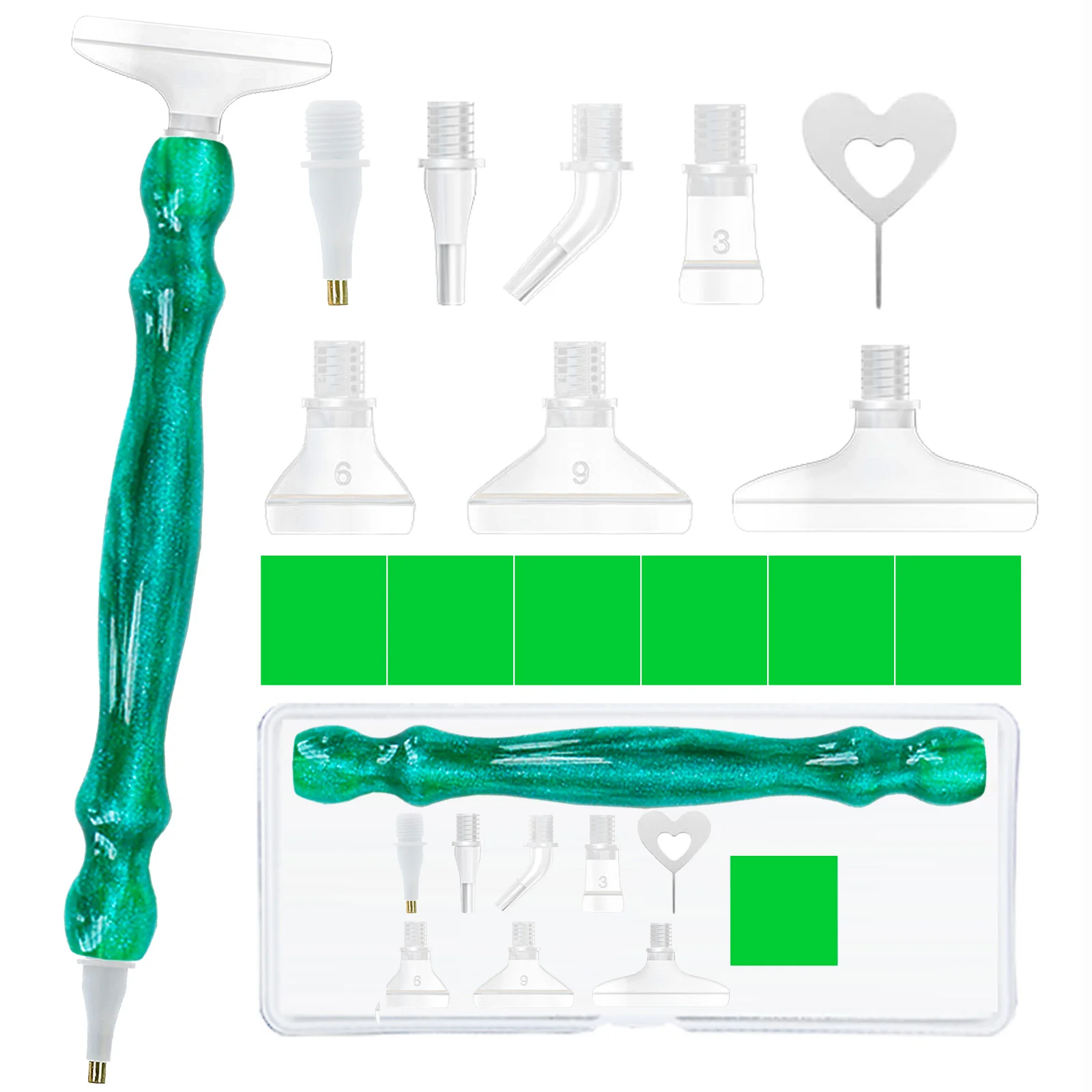 16pcs 5D Diamond Painting Pen Kit, 7 Plastic Screw Thread Tips, 6 Painting Waxes, 1 Resin Art Pens, Multi-Placer Tips