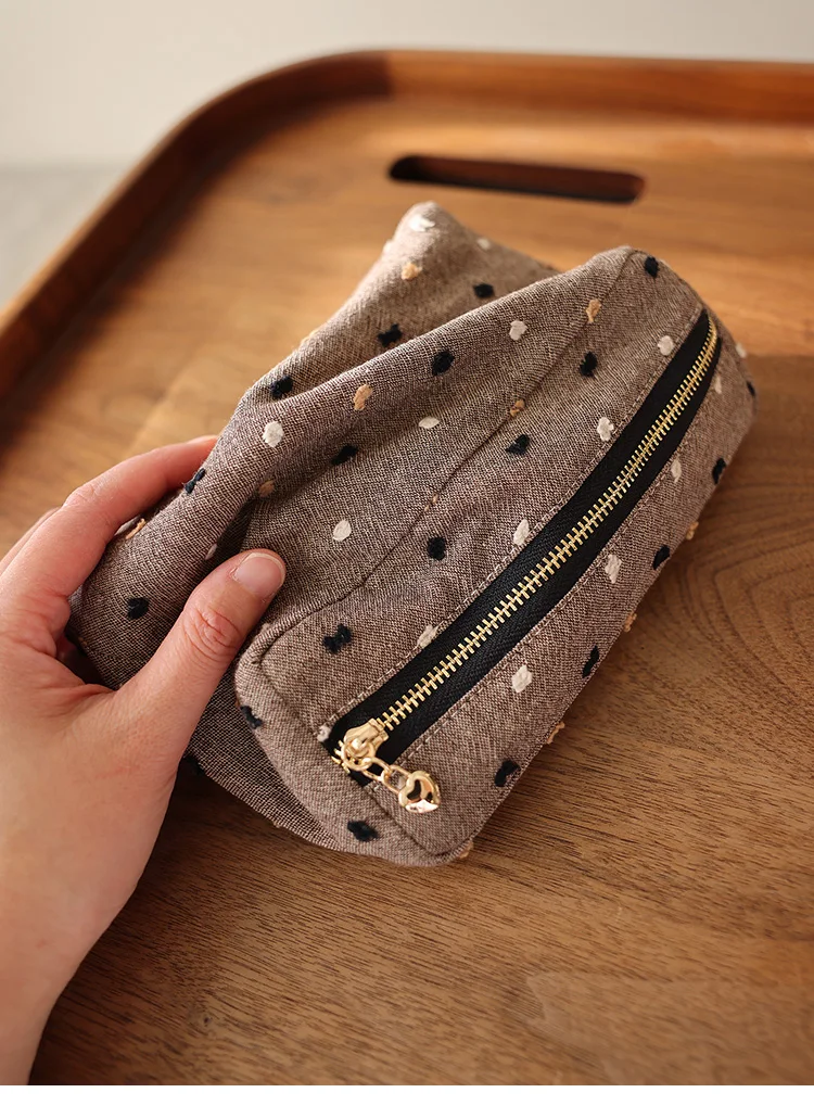Kosmetiktasche aus kariertem Stoff mit Streifenmuster, quadratische, dreidimensionale Aufbewahrungstasche mit Reißverschluss, tragbare Reisetasche, Handtaschenfutter, Make-up-Tasche – Detail 7