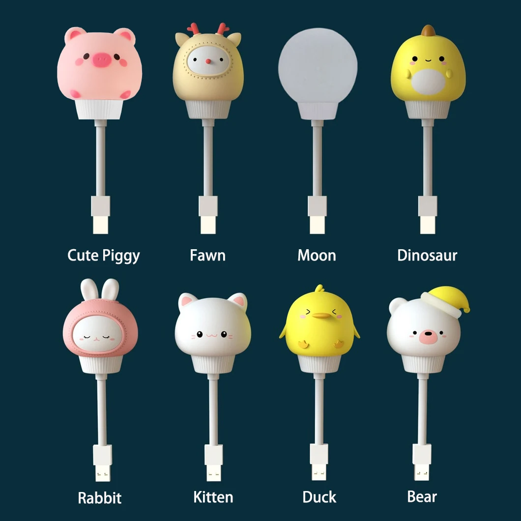 USB Night Light LED Cute Cartoon Night Lamp Bear Chick Kitten Remote Control for Baby Kid Bedroom Decoration Bedside Lamp