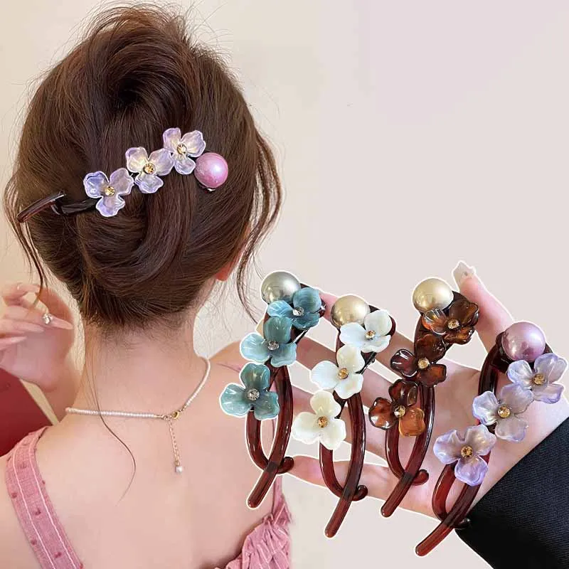 Elegante Perlen Twist Haar Clips Greifen Blumen Für Frauen Haarnadel Haarspangen Ornament Stirnband Pferdeschwanz Mode Haar Zubehör