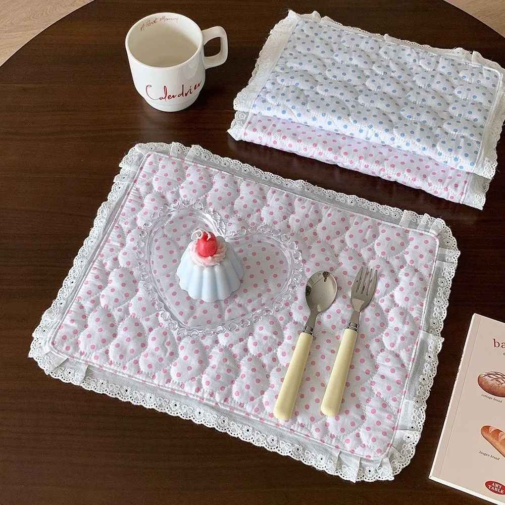 Cute Soft Lace Placemat Flounced Polka Dot Heart Tablecloth Photo Prop Square Decorative Table Mat Table Decor