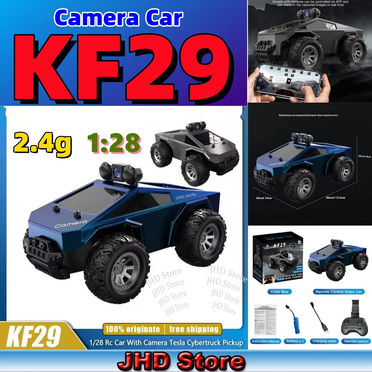 

JHD 2025 Новый KF29 1:28 2,4 г с камерой Tesla Wi-Fi Передача карты Высокоскоростной внедорожный пульт дистанционного управления Модель KF29