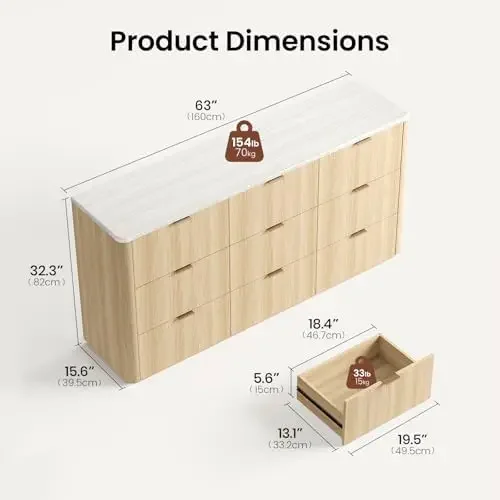 9 Drawer Dresser for Bedroom, 63