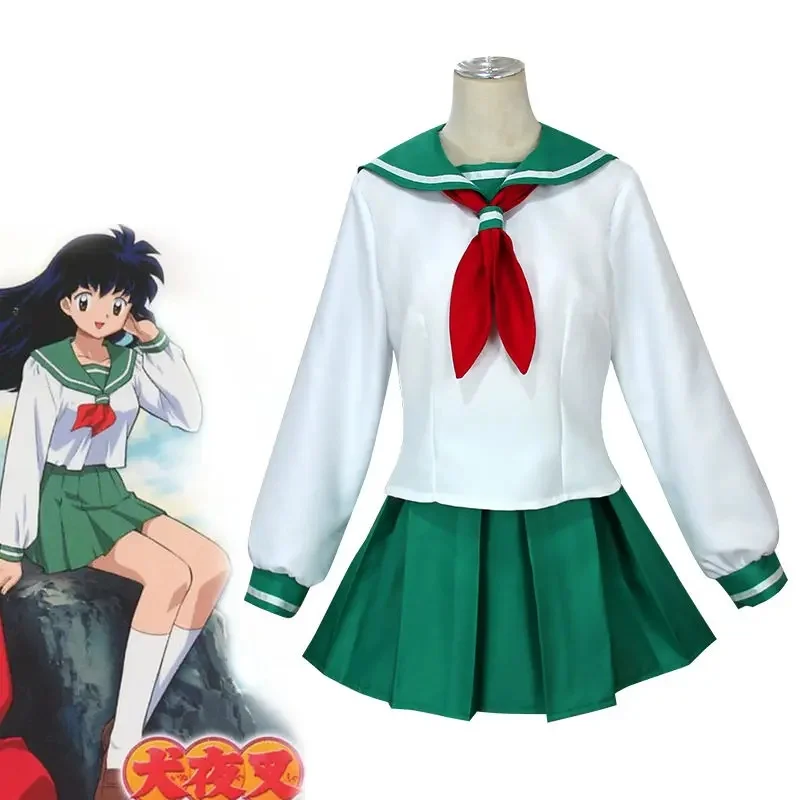 e;4,v'6;g.7/2\Anime Inuyasha Higurashi Kagome Cosplay Costume Wig Sailor Dress Outfit Men Women Halloween Party Scho3;d'6,c\8,h/ view 2