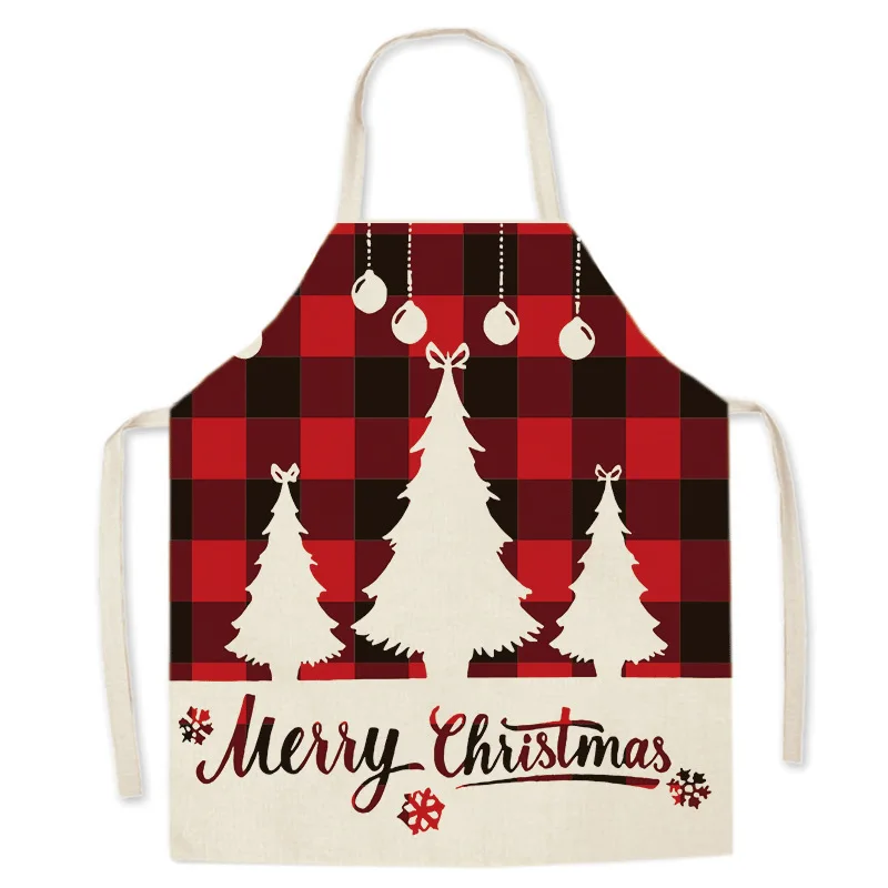 Christmas decoration apron Merry  red plaid printed  kitchen restaurant oil-proof and stain-proof