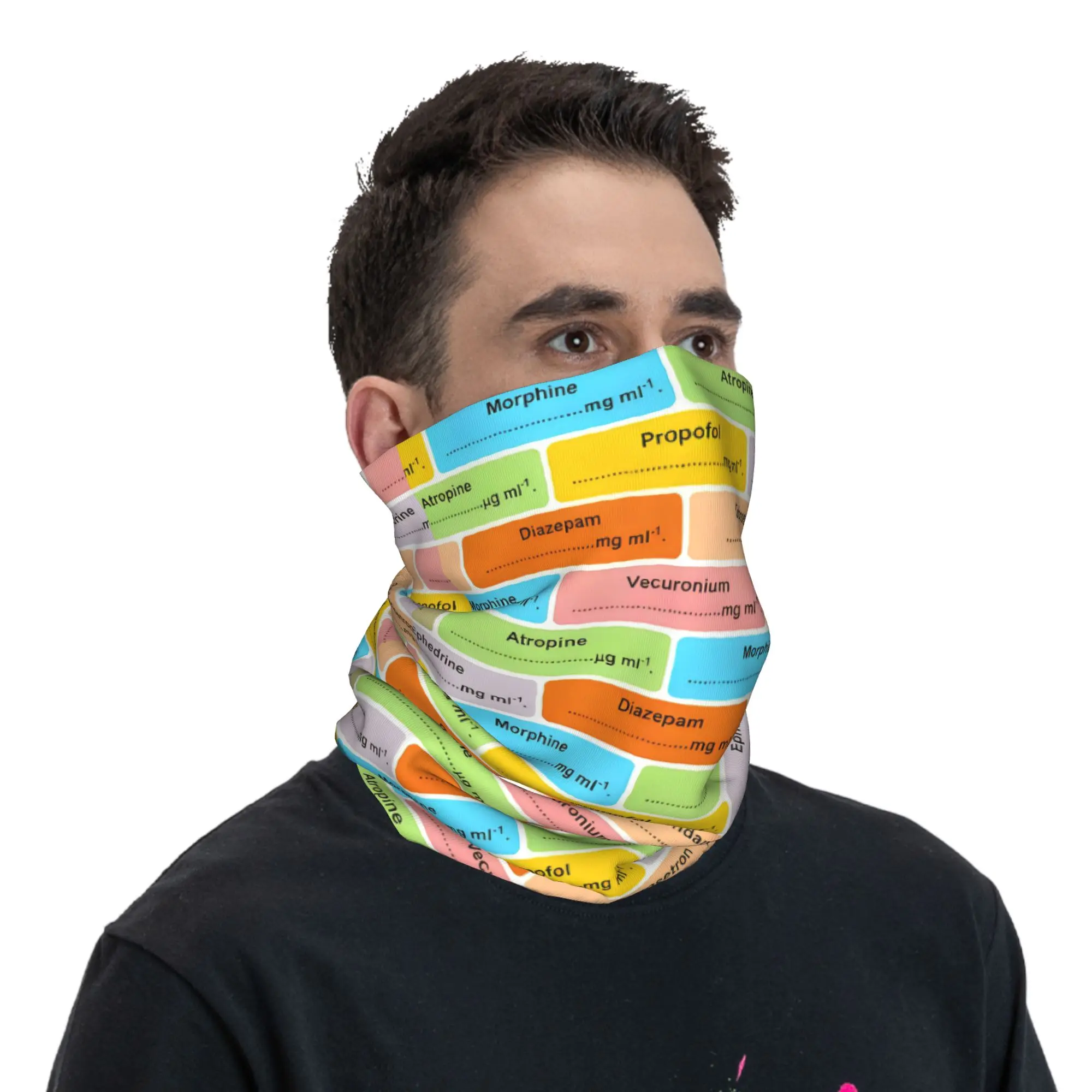 Medical Nurse Winter Headband Neck Warmer Men Women Ski Cycling Tube Scarf Anesthesia Medication Labels Face Bandana Gaiter image 5