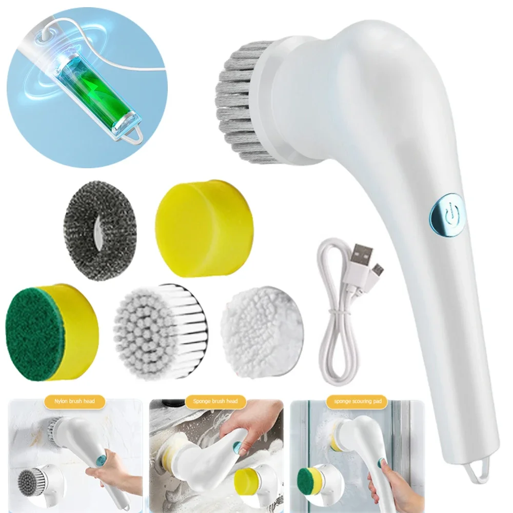 Electric Clean Brush Multifunctional Wireless Clean Brush 360 Degree Rotation 3 Replaceable Brush Heads Bathroom Kitchen Cleaner