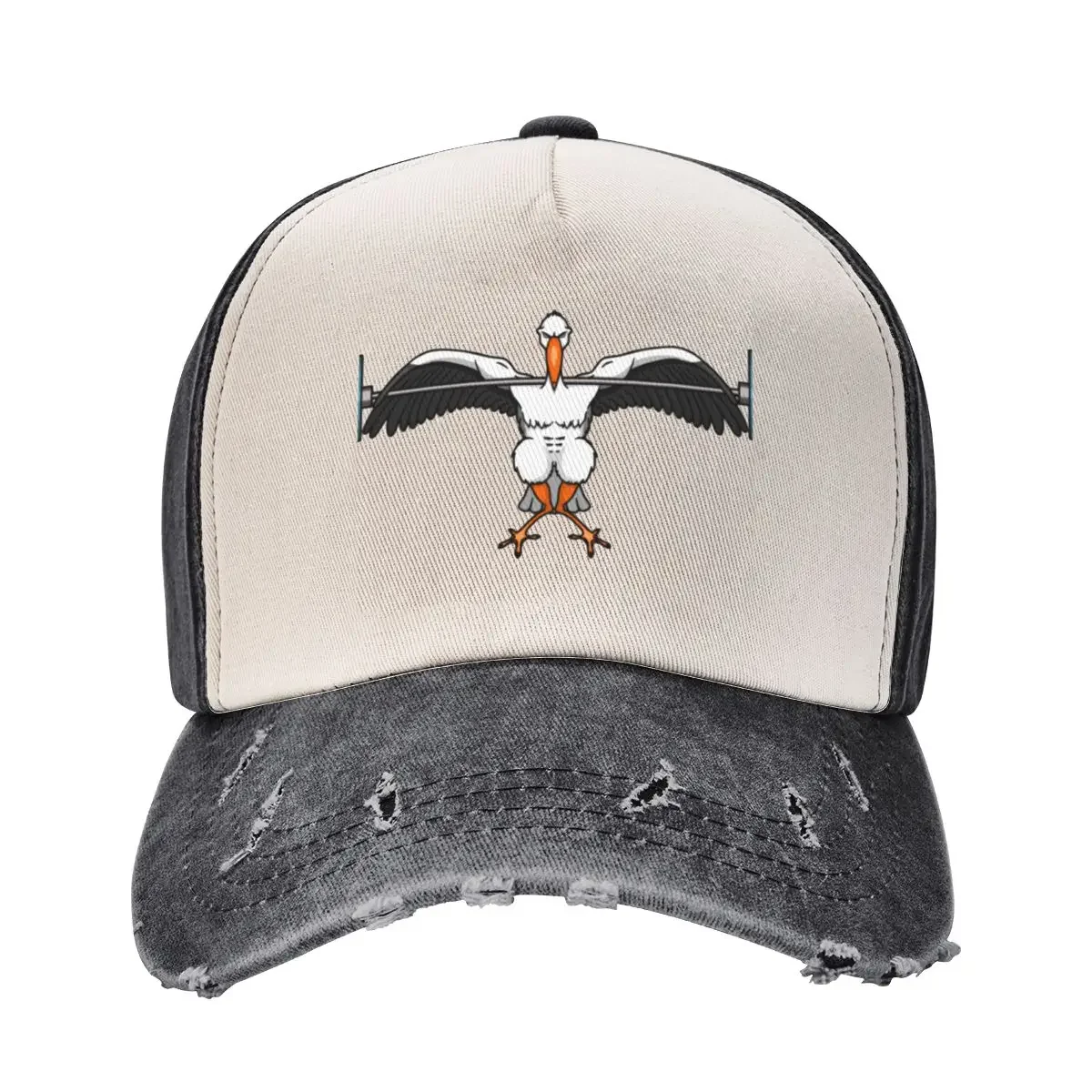 Super-strong stork doing squats. Baseball Cap Military Cap Man Hat Baseball Cap western Hat Caps Male Women's